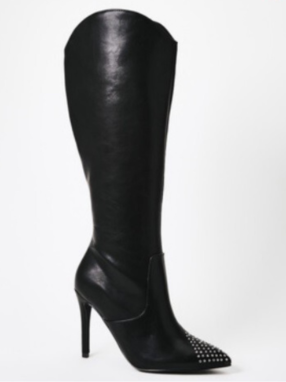 Black Rockstar Women's High Heel Knee Boots Silver Studded Toe 8 new in box